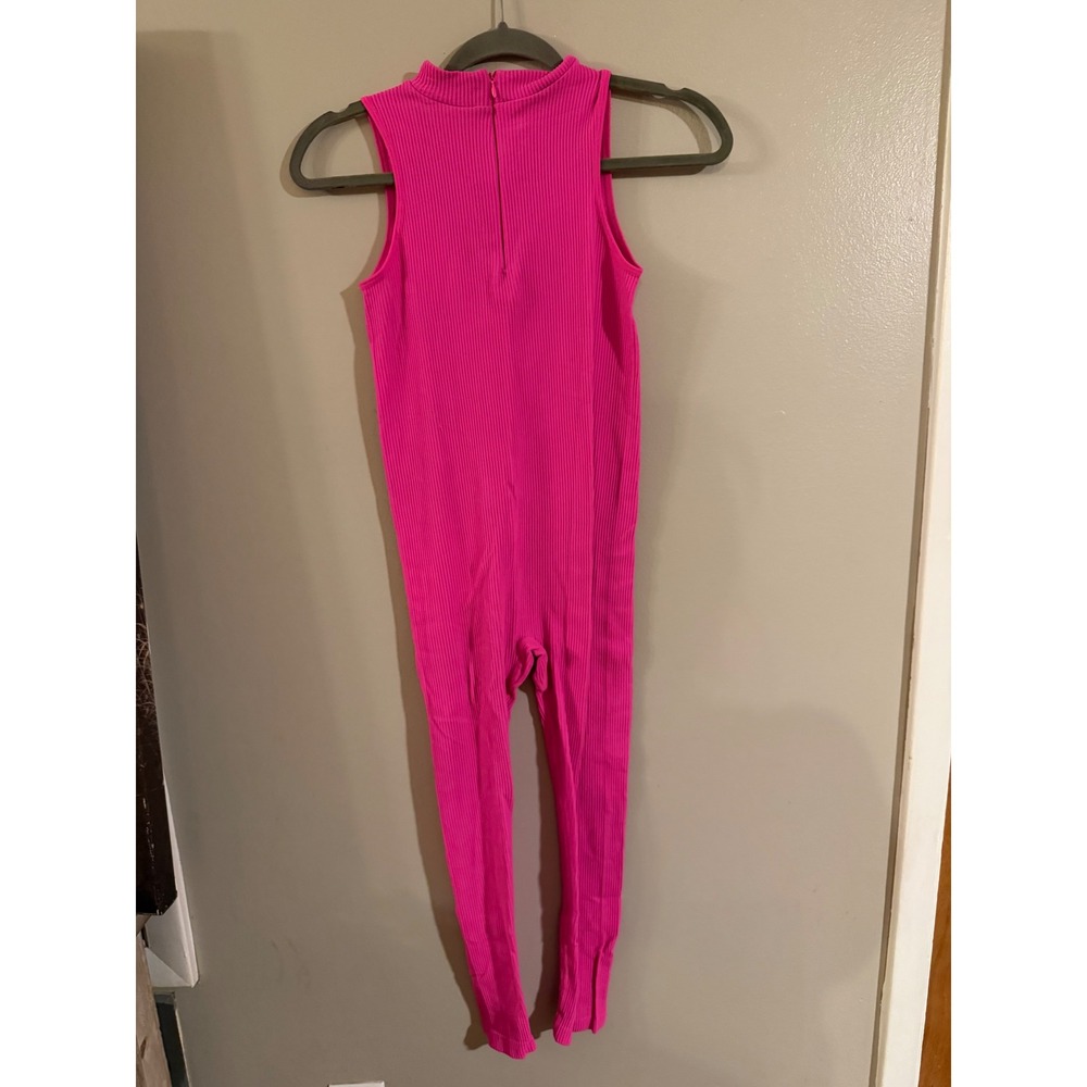 Fashion Nova Hot Pink Ribbed Sleeveless Mock Neck Zip Front Jumpsuit 52213